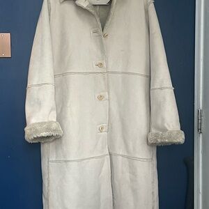 Via Spiga Cream Fur-Trimmed Coat